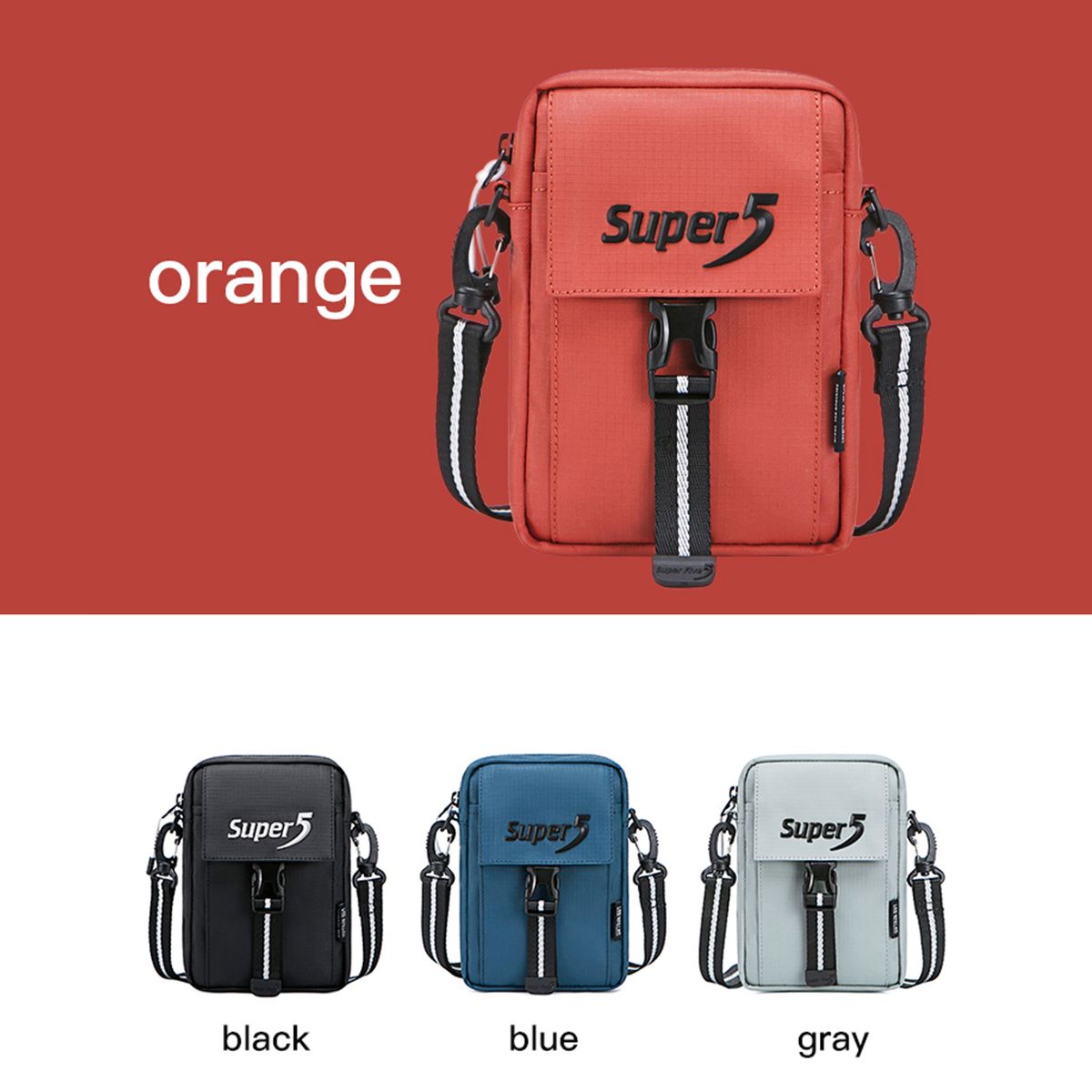 Women Men Mini Crossbody Bag With Pocket Letter Stripe