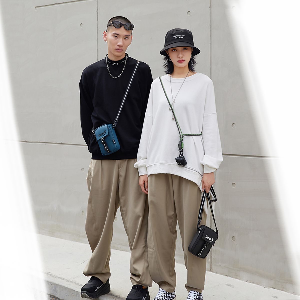 Women Men Mini Crossbody Bag With Pocket Letter Stripe