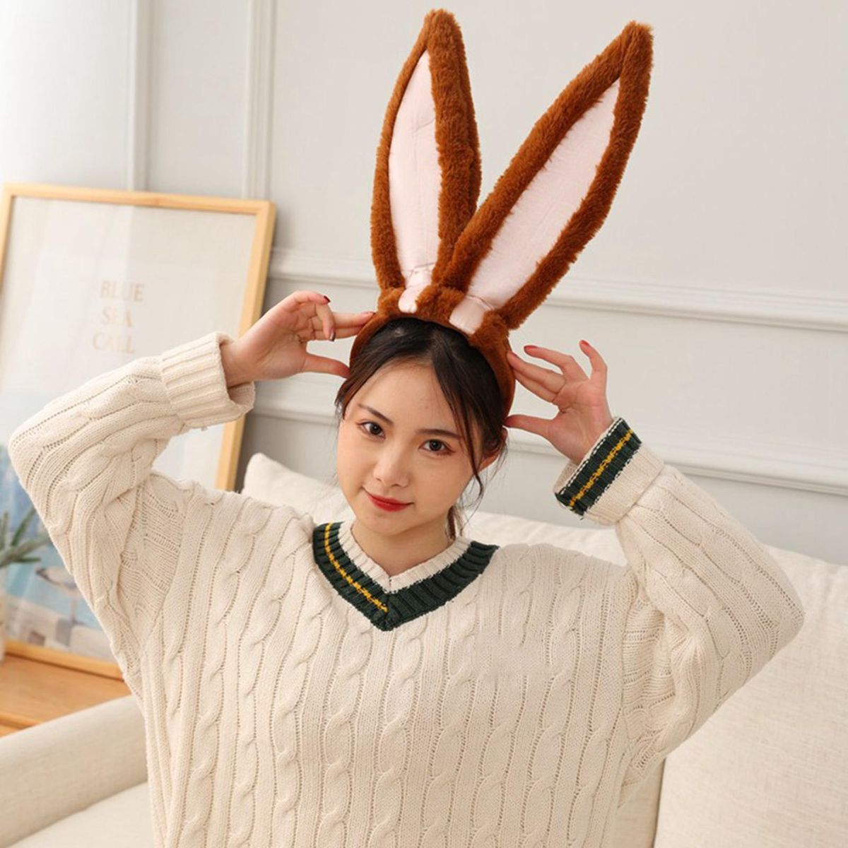 Bunny Headband Hair Hoop Holiday Costume Cosplay Props Dark Brown