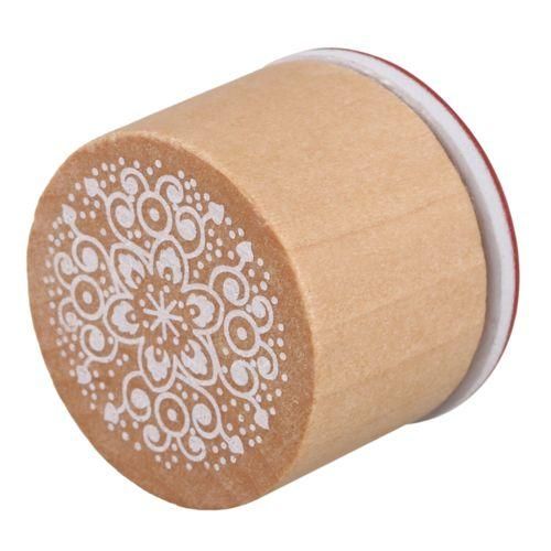 1PCS Vintage Floral Flower Round Wooden Rubber