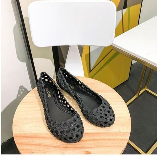 Rain Boots Women Shallow Low Top Flat Bottom Hollow Sandals Shoes Black