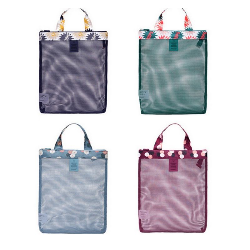 Women Mesh Beach Bag Swimming Bolsa Praia Cosmetic Pouch Na