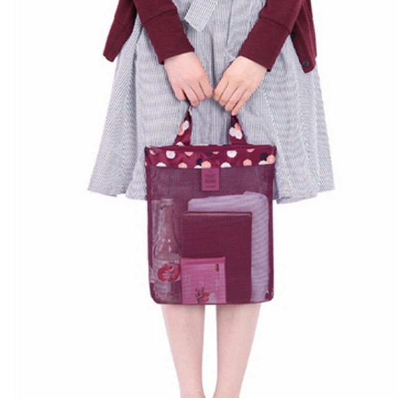 Women Mesh Beach Bag Swimming Bolsa Praia Cosmetic Pouch Na