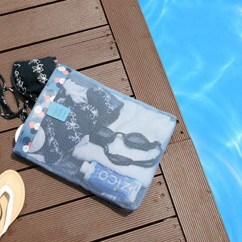 Women Mesh Beach Bag Swimming Bolsa Praia Cosmetic Pouch Na
