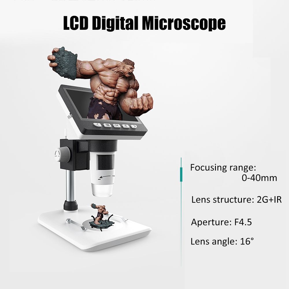 50X-1000X 1080P Portable Electronic Digital Desktop Microscope With LED Light, Support Micro SD Card (32GB Max) (White)