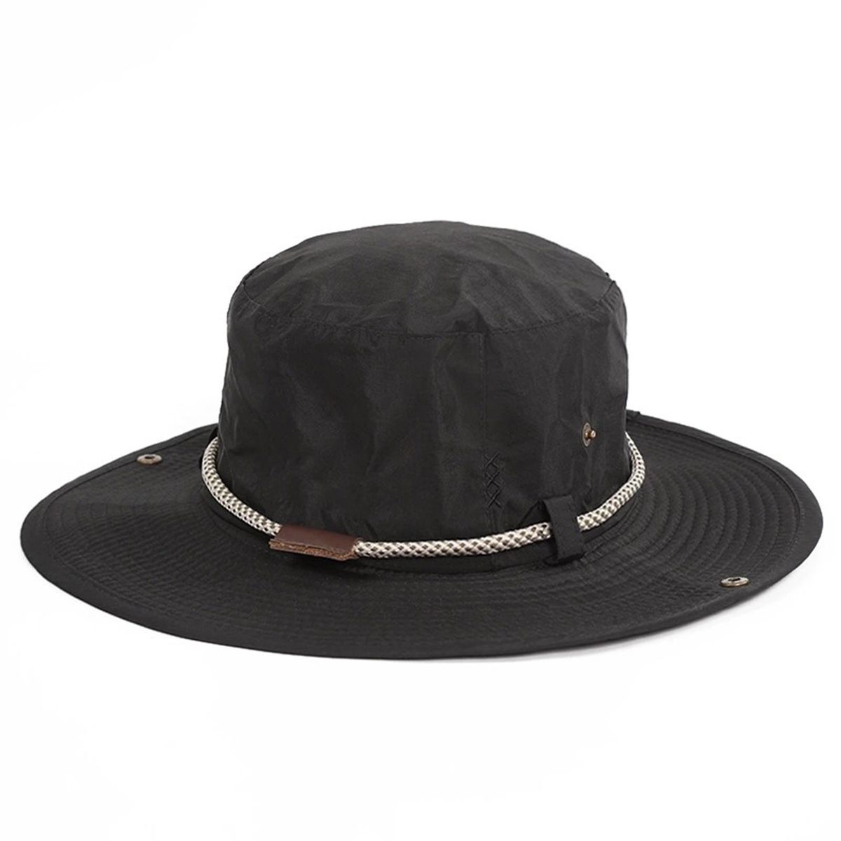 Sun Hat Japanese Style Wide Brim Drawstring Fishing Hat Black