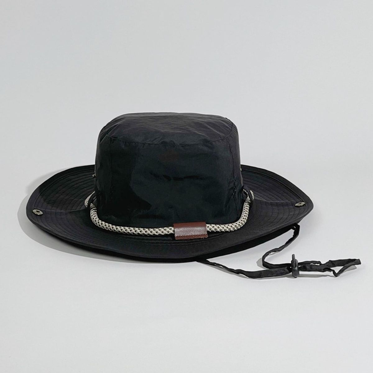 Sun Hat Japanese Style Wide Brim Drawstring Fishing Hat Black