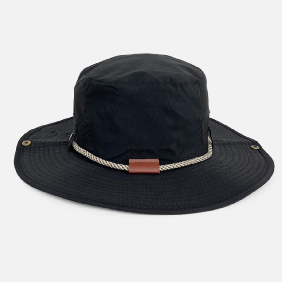Sun Hat Japanese Style Wide Brim Drawstring Fishing Hat Black