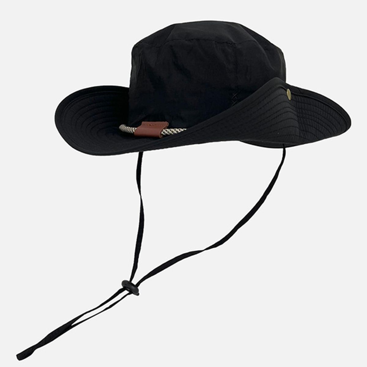Sun Hat Japanese Style Wide Brim Drawstring Fishing Hat Black