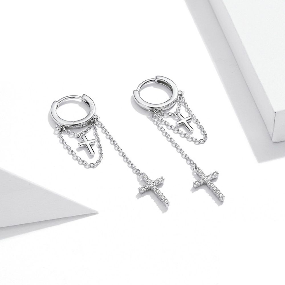 Long Tassel Shining Cross Women Earrings