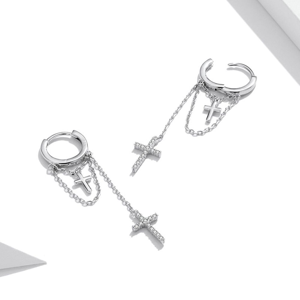 Long Tassel Shining Cross Women Earrings