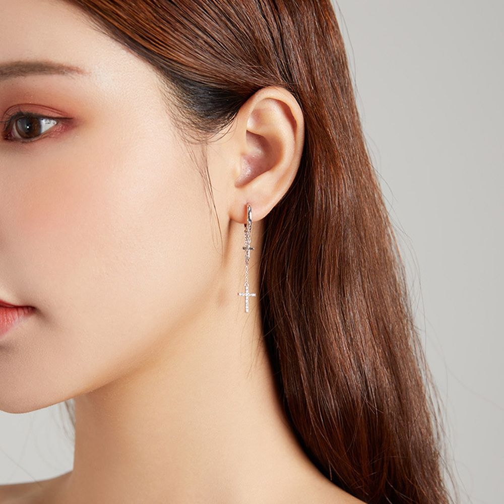 Long Tassel Shining Cross Women Earrings
