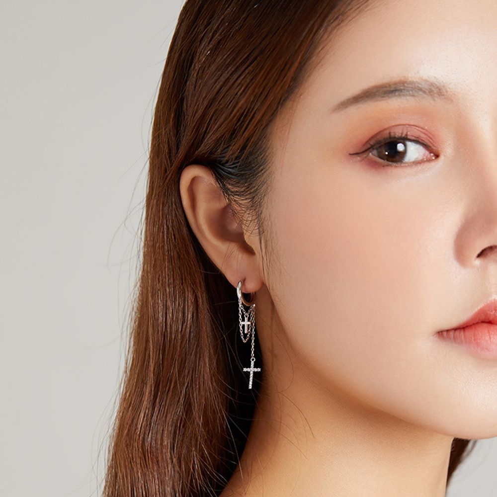 Long Tassel Shining Cross Women Earrings