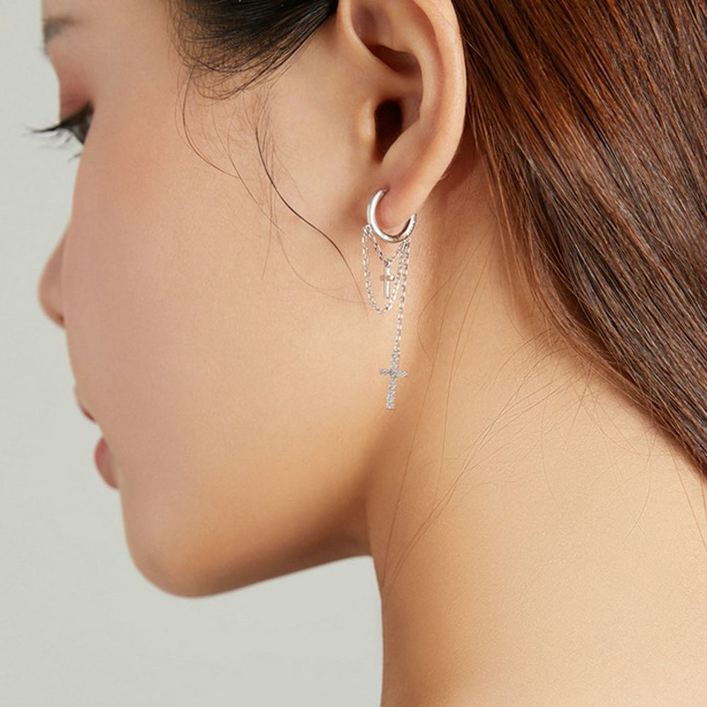 Long Tassel Shining Cross Women Earrings