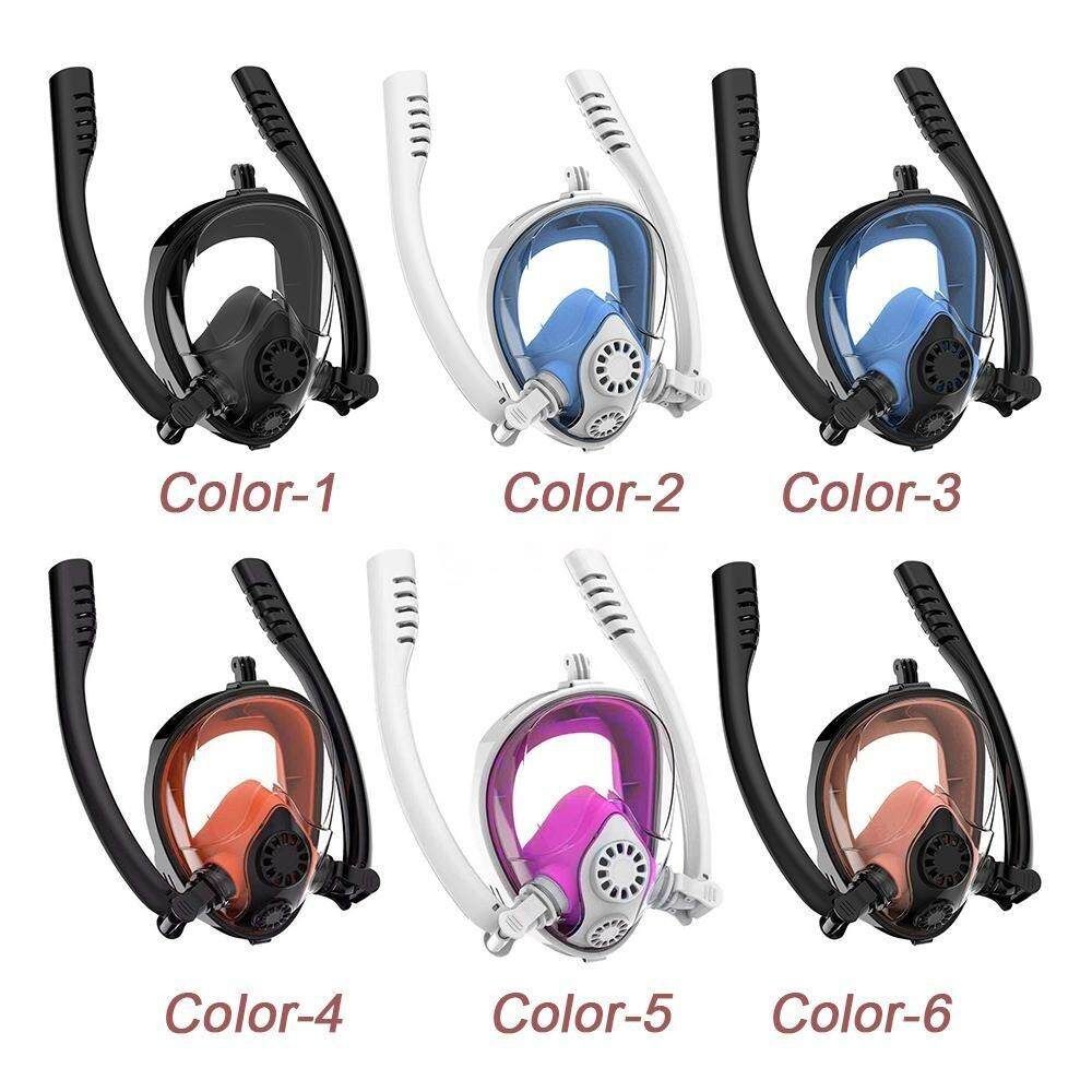 Double Tube Swimming Full Face Diving Snorkel Security Buckle Anti Fog Leak L / XL White / Pink