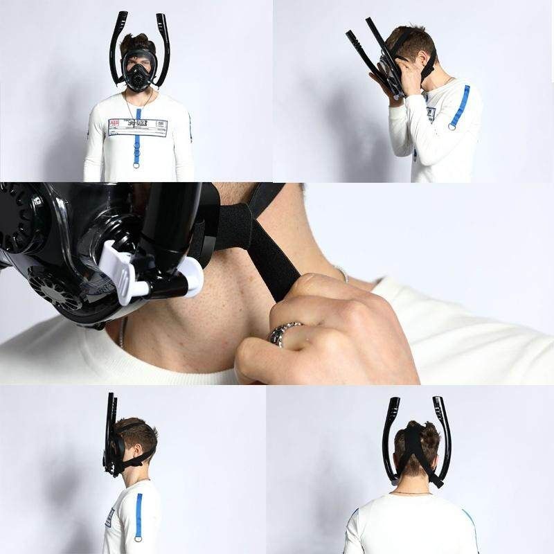 Double Tube Swimming Full Face Diving Snorkel Security Buckle Anti Fog Leak L / XL White / Pink