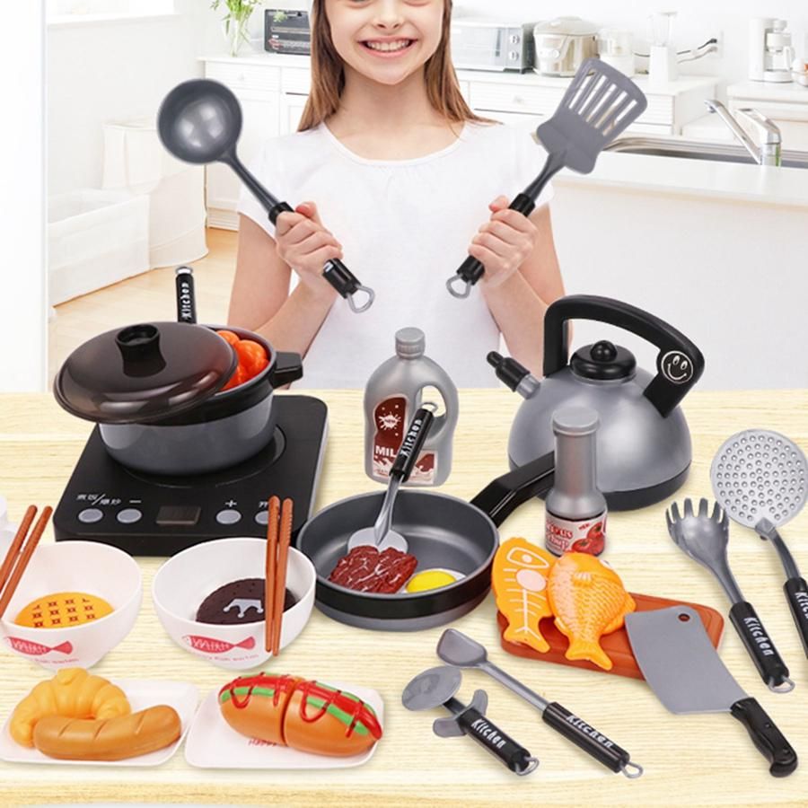 Children Play House Toys Simulation Kitchenware Boys and Girls Large Kitchen Toys 36 Piece Set Gray