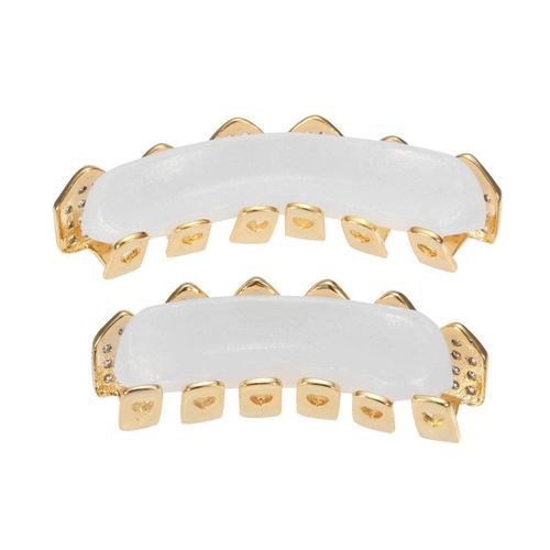 Gold Silver Plated Custom Slugs Hip Hop Top Bottom Mouth Teeth Grills Set Gold (gold)