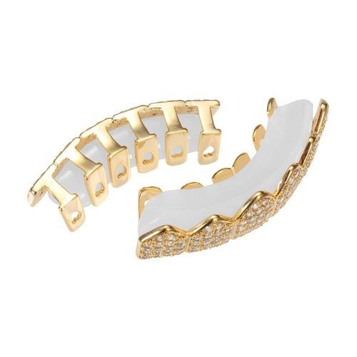 Gold Silver Plated Custom Slugs Hip Hop Top Bottom Mouth Teeth Grills Set Gold (gold)