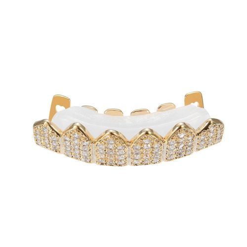 Gold Silver Plated Custom Slugs Hip Hop Top Bottom Mouth Teeth Grills Set Gold (gold)