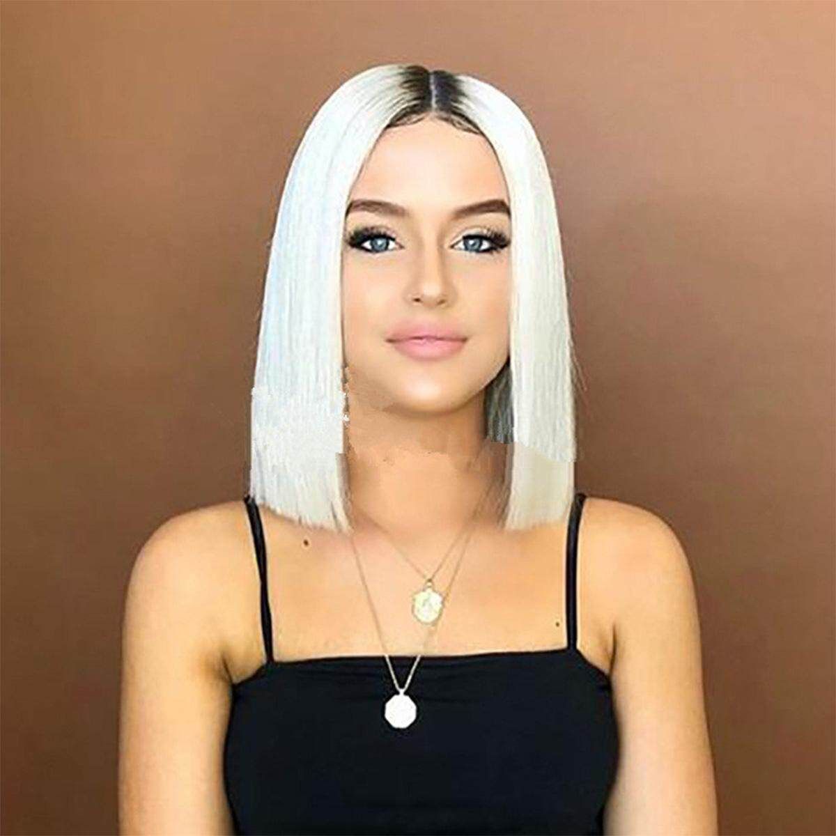 Womens Ladies Natural Medium Short Straight Hair Wigs BOB Style Full Wig 14''