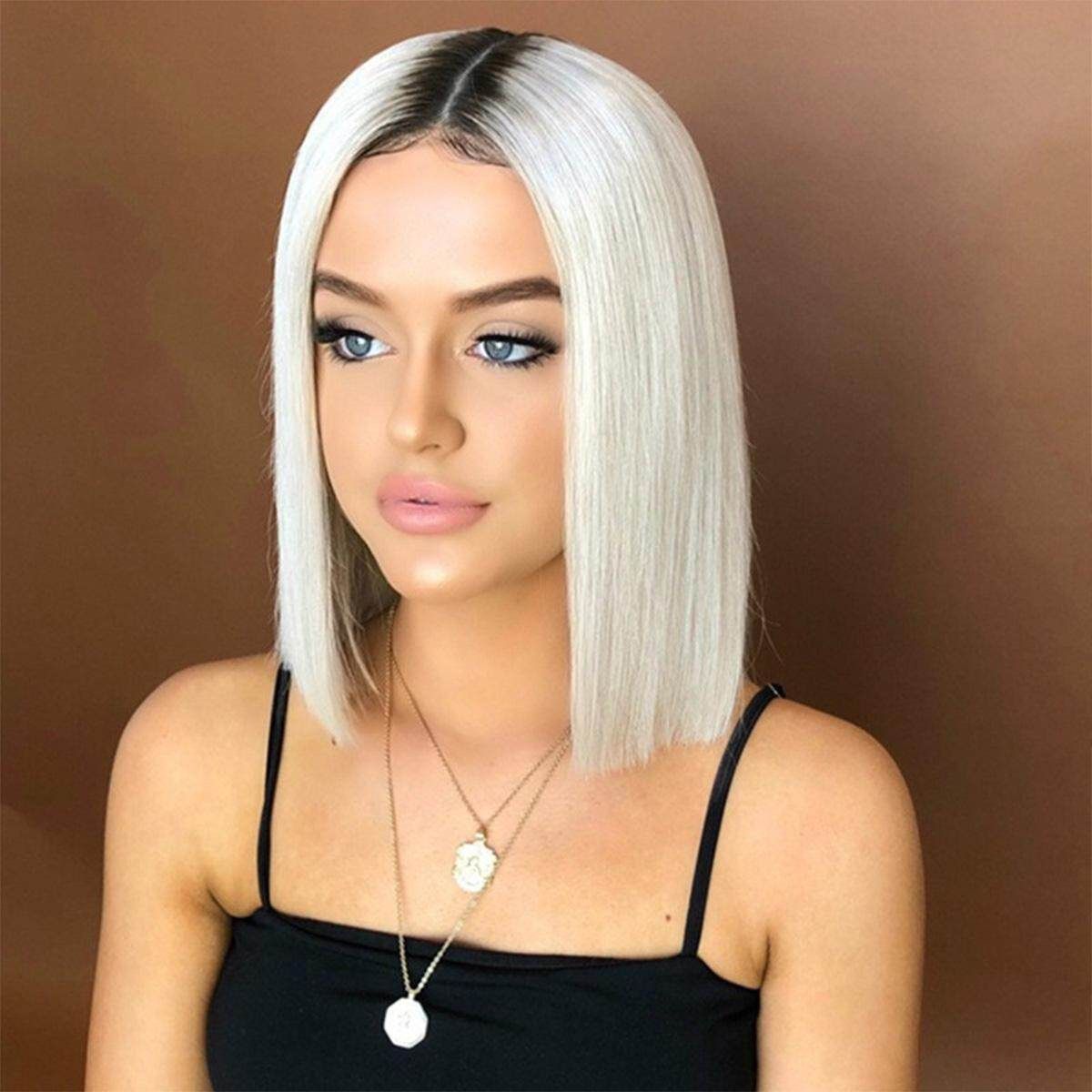 Womens Ladies Natural Medium Short Straight Hair Wigs BOB Style Full Wig 14''