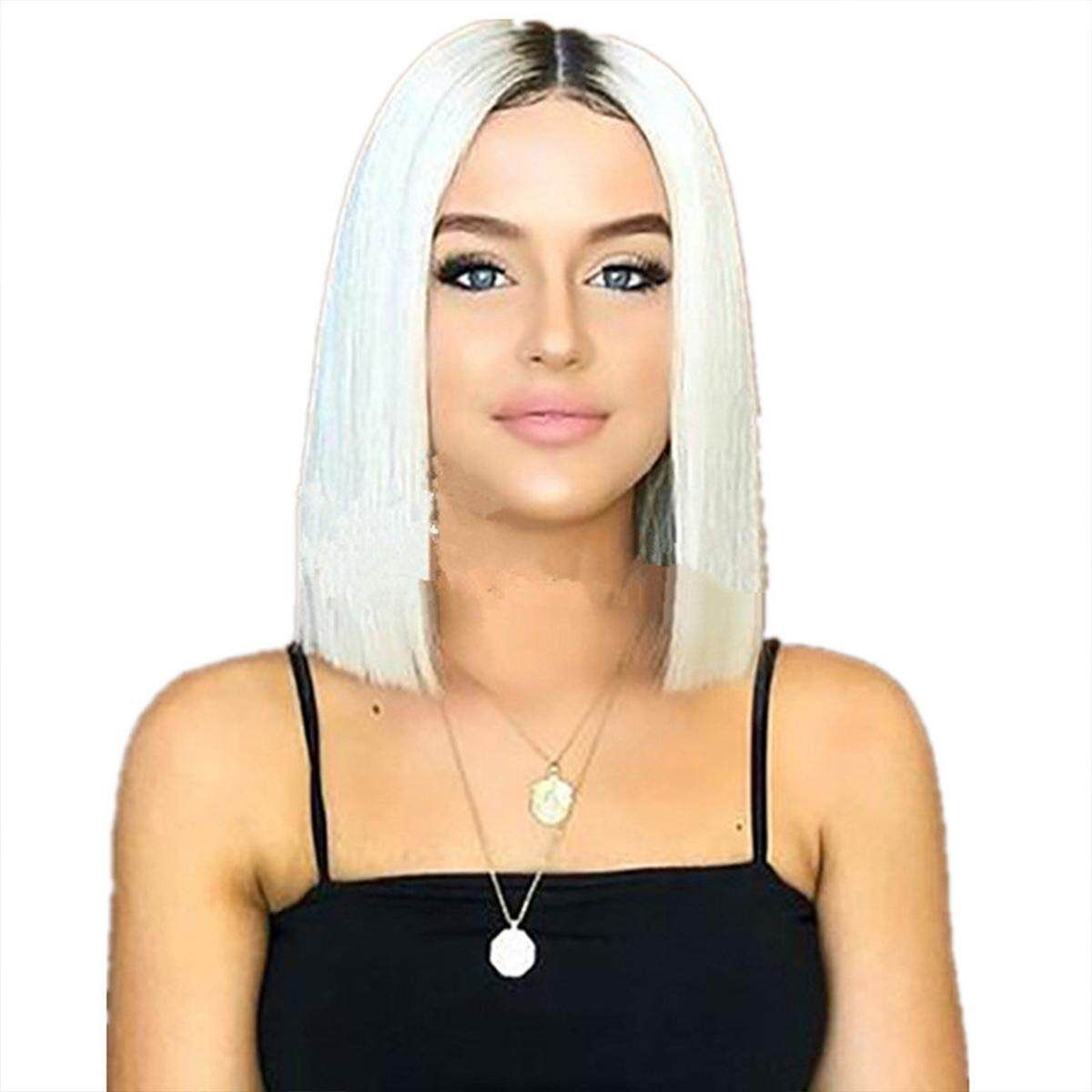 Womens Ladies Natural Medium Short Straight Hair Wigs BOB Style Full Wig 14''