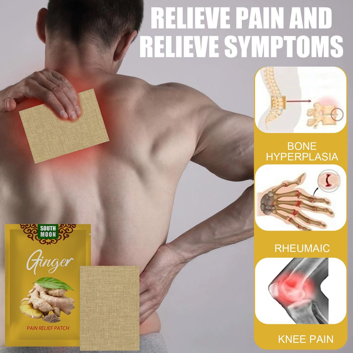 SOUTH MOON 10Pcs Lymphatic Healing Ginger Patch Warming Pain Relief Patches Remove Toxin Promote Blood Circulation