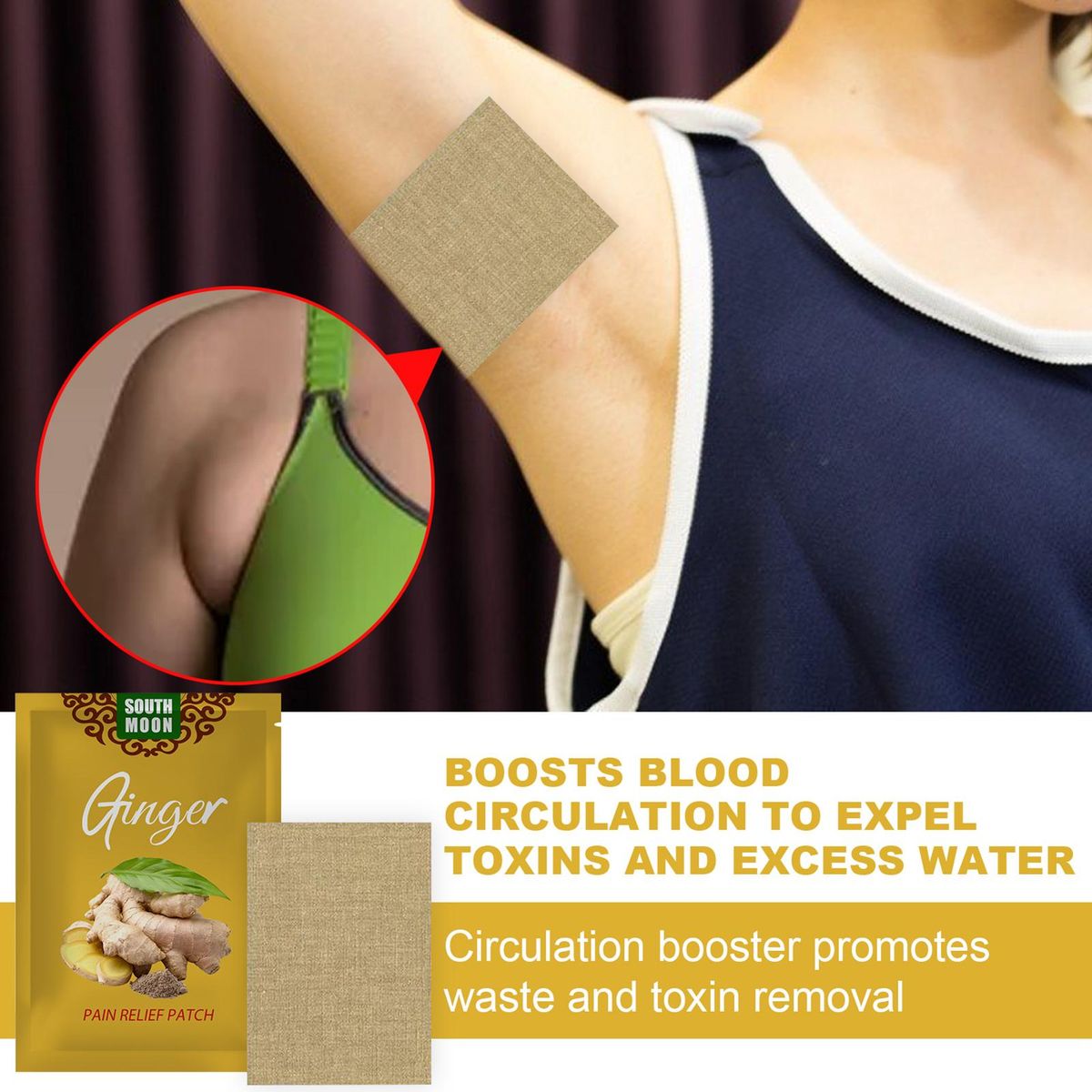 SOUTH MOON 10Pcs Lymphatic Healing Ginger Patch Warming Pain Relief Patches Remove Toxin Promote Blood Circulation