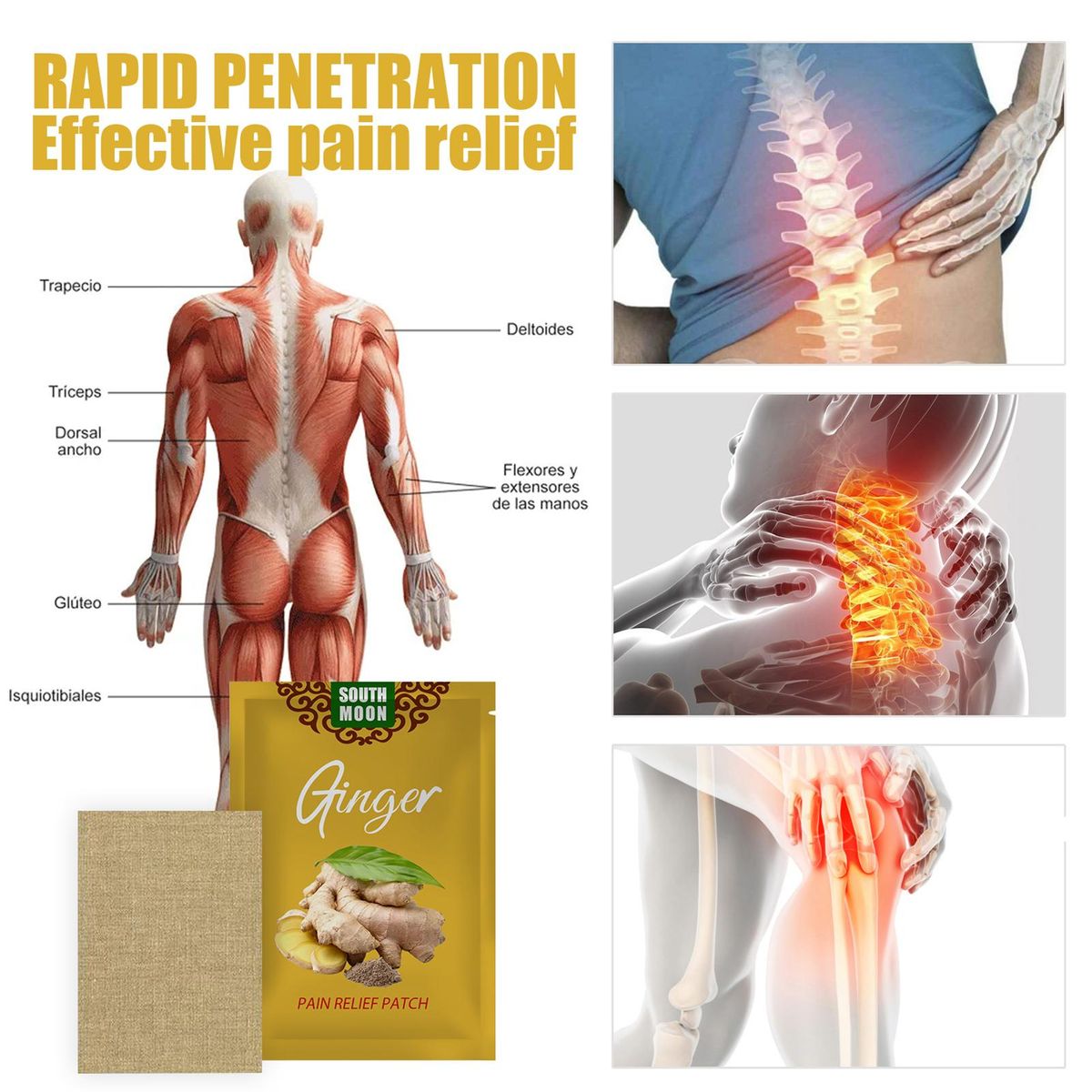 SOUTH MOON 10Pcs Lymphatic Healing Ginger Patch Warming Pain Relief Patches Remove Toxin Promote Blood Circulation
