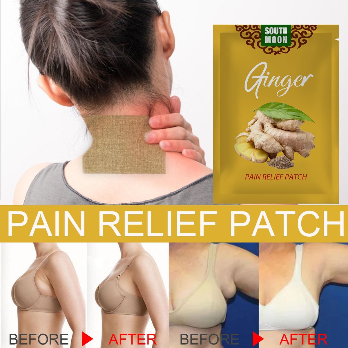 SOUTH MOON 10Pcs Lymphatic Healing Ginger Patch Warming Pain Relief Patches Remove Toxin Promote Blood Circulation