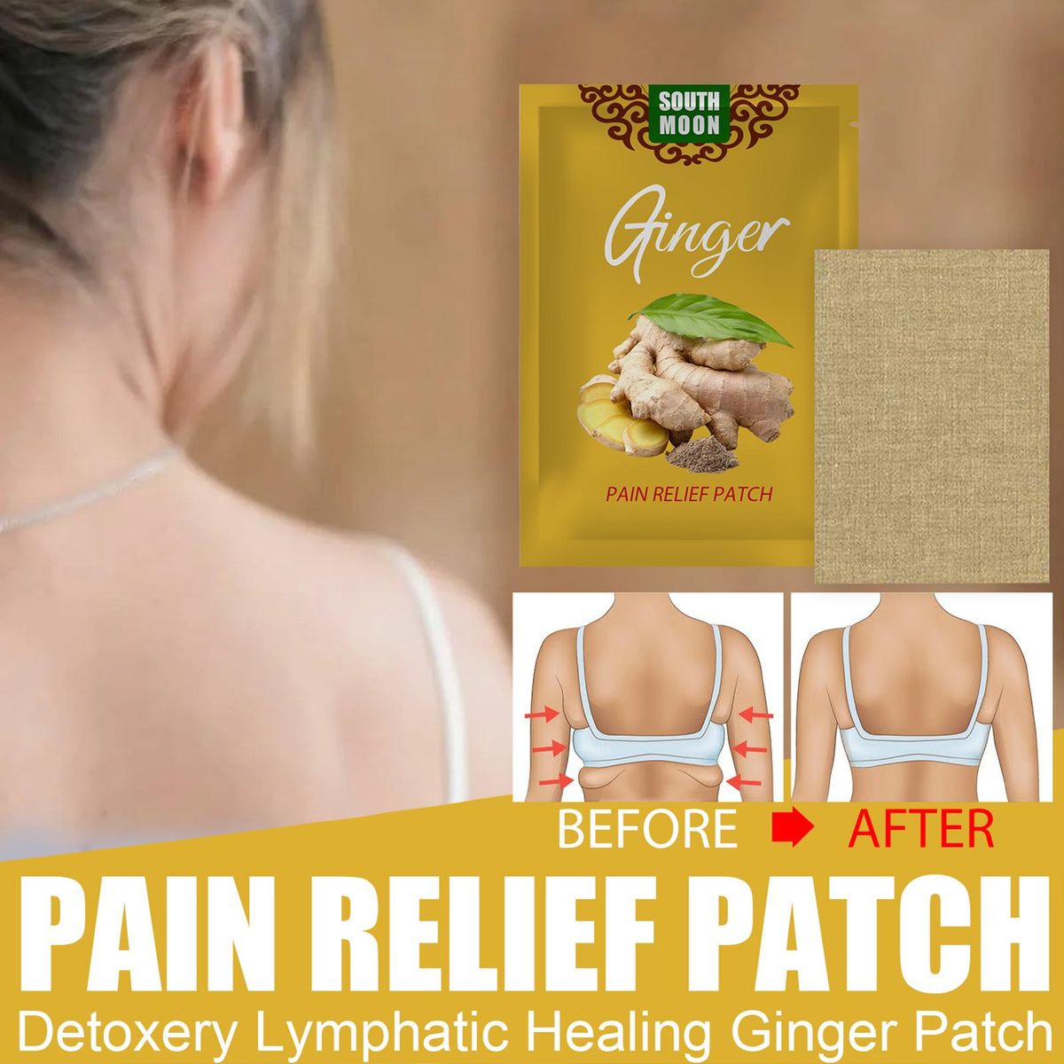 SOUTH MOON 10Pcs Lymphatic Healing Ginger Patch Warming Pain Relief Patches Remove Toxin Promote Blood Circulation