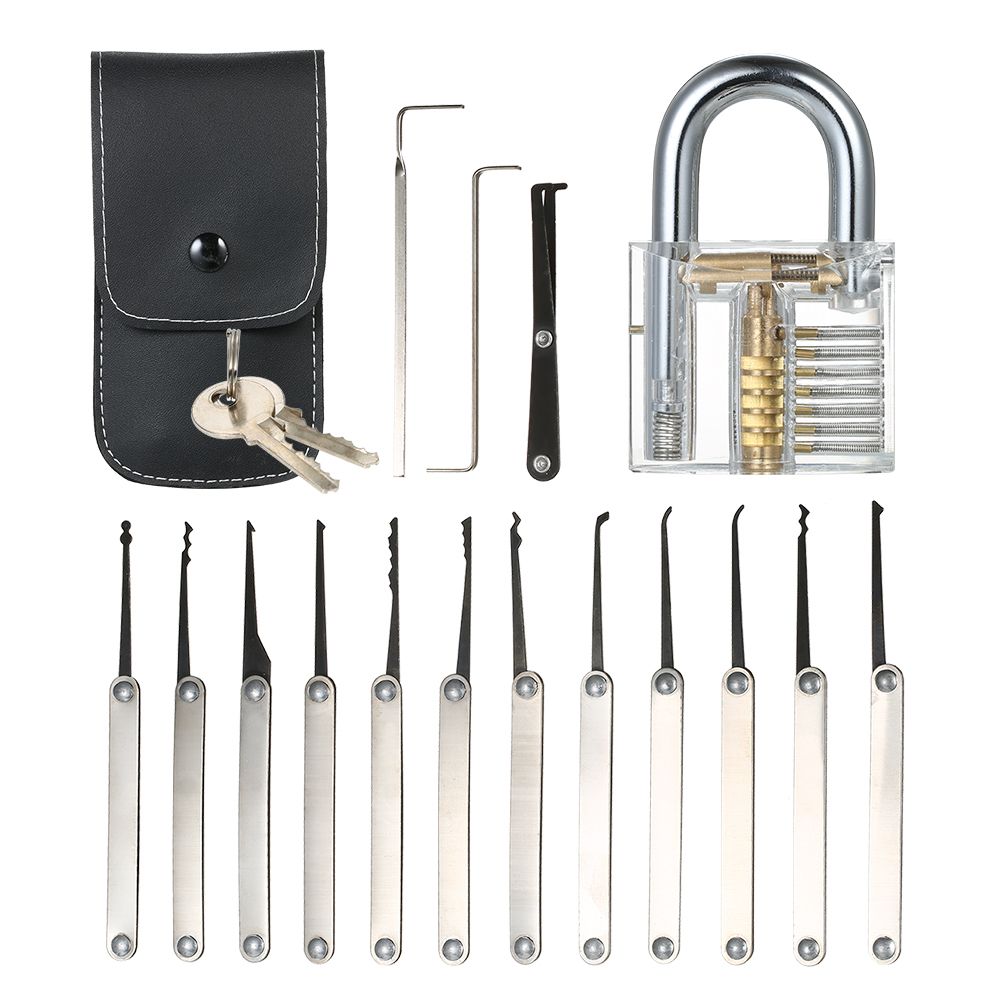 15pcs Lock Picking Set Kit Tool With Transparent Practice-