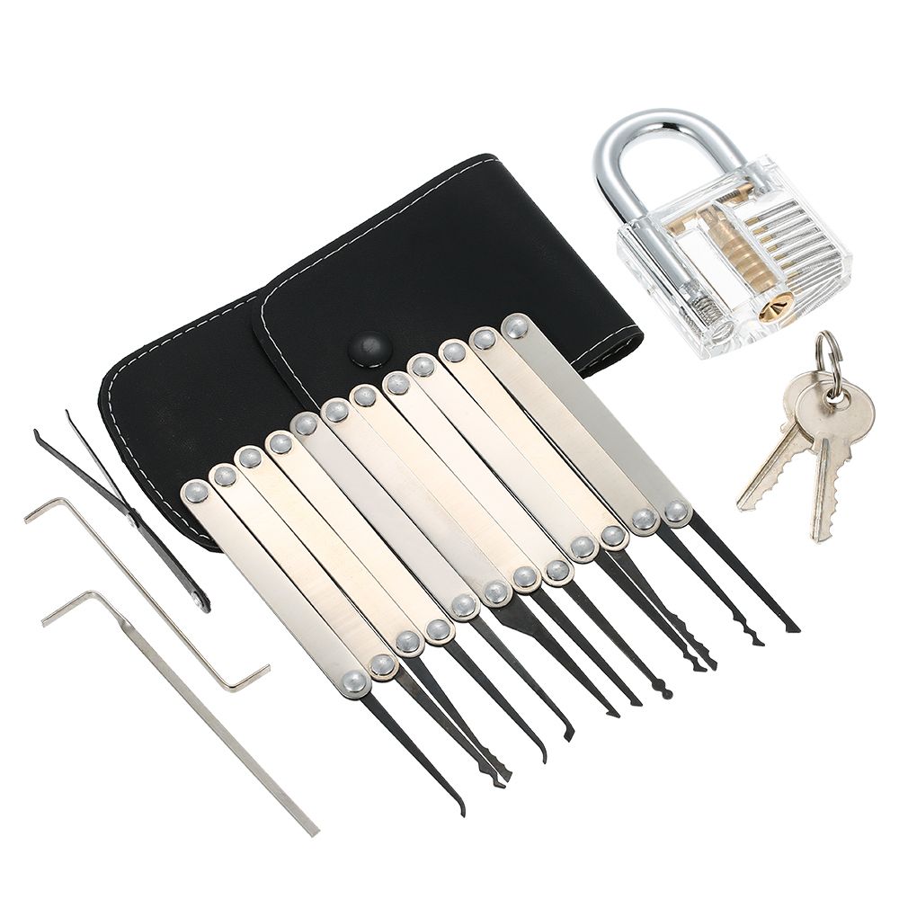 15pcs Lock Picking Set Kit Tool With Transparent Practice-
