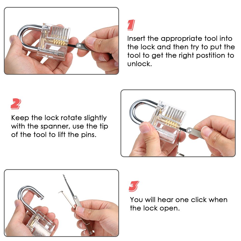 15pcs Lock Picking Set Kit Tool With Transparent Practice-