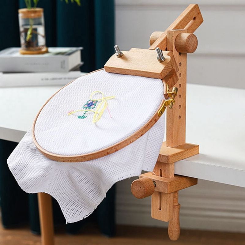 Wooden Embroidery Hoop 360 Degree Rotation Adjustable Desktop Stand Cross Stitch Rack,Frame Crosstitch,Embroidery Holder Wood Color
