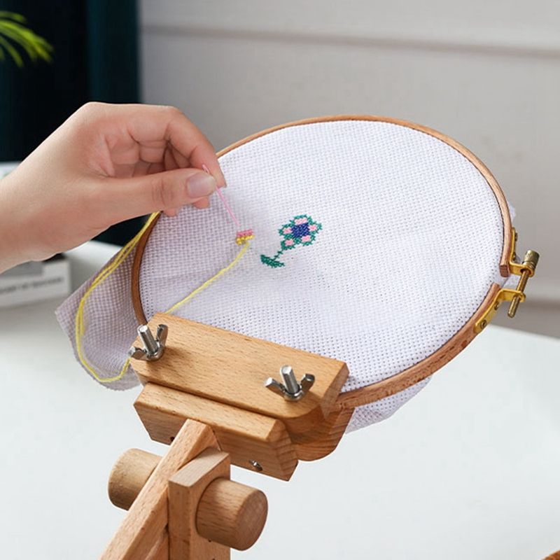 Wooden Embroidery Hoop 360 Degree Rotation Adjustable Desktop Stand Cross Stitch Rack,Frame Crosstitch,Embroidery Holder Wood Color