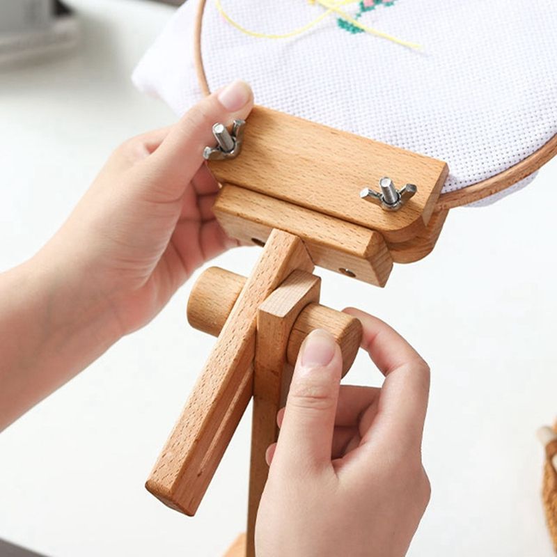 Wooden Embroidery Hoop 360 Degree Rotation Adjustable Desktop Stand Cross Stitch Rack,Frame Crosstitch,Embroidery Holder Wood Color