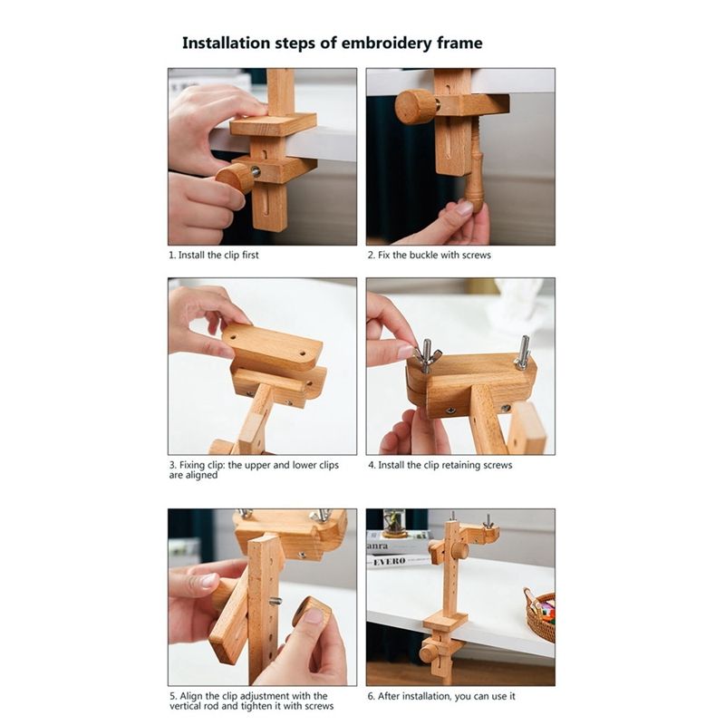 Wooden Embroidery Hoop 360 Degree Rotation Adjustable Desktop Stand Cross Stitch Rack,Frame Crosstitch,Embroidery Holder Wood Color