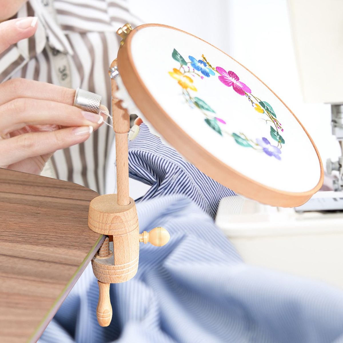 Embroidery Hoop Stand Adjustable Table Clamp Cross Stitch Holder Hands Free Stitching Seat Frame For Needlework Sewing Projects