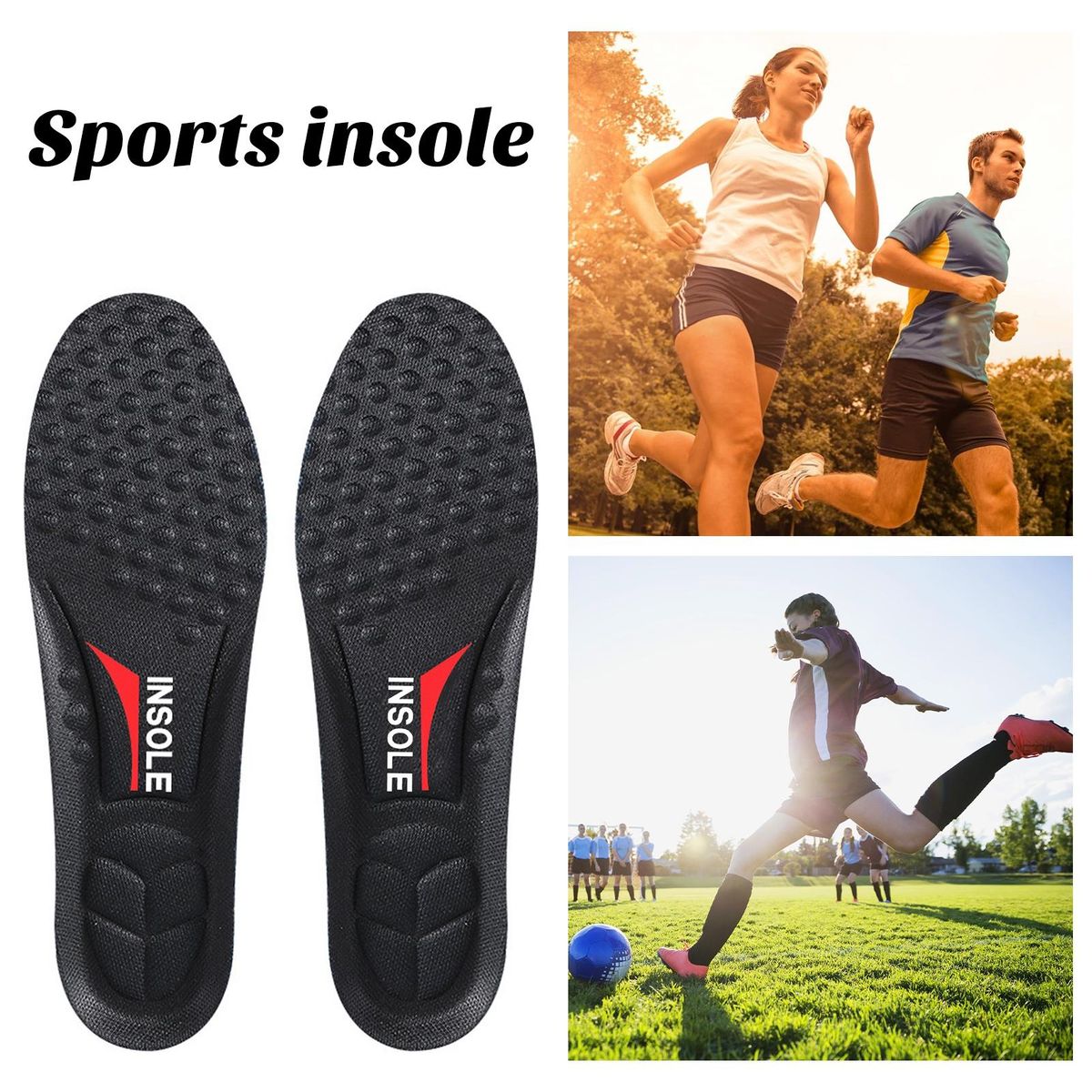 1 Pair Men Insoles Stress Relief Shoes Pads Black