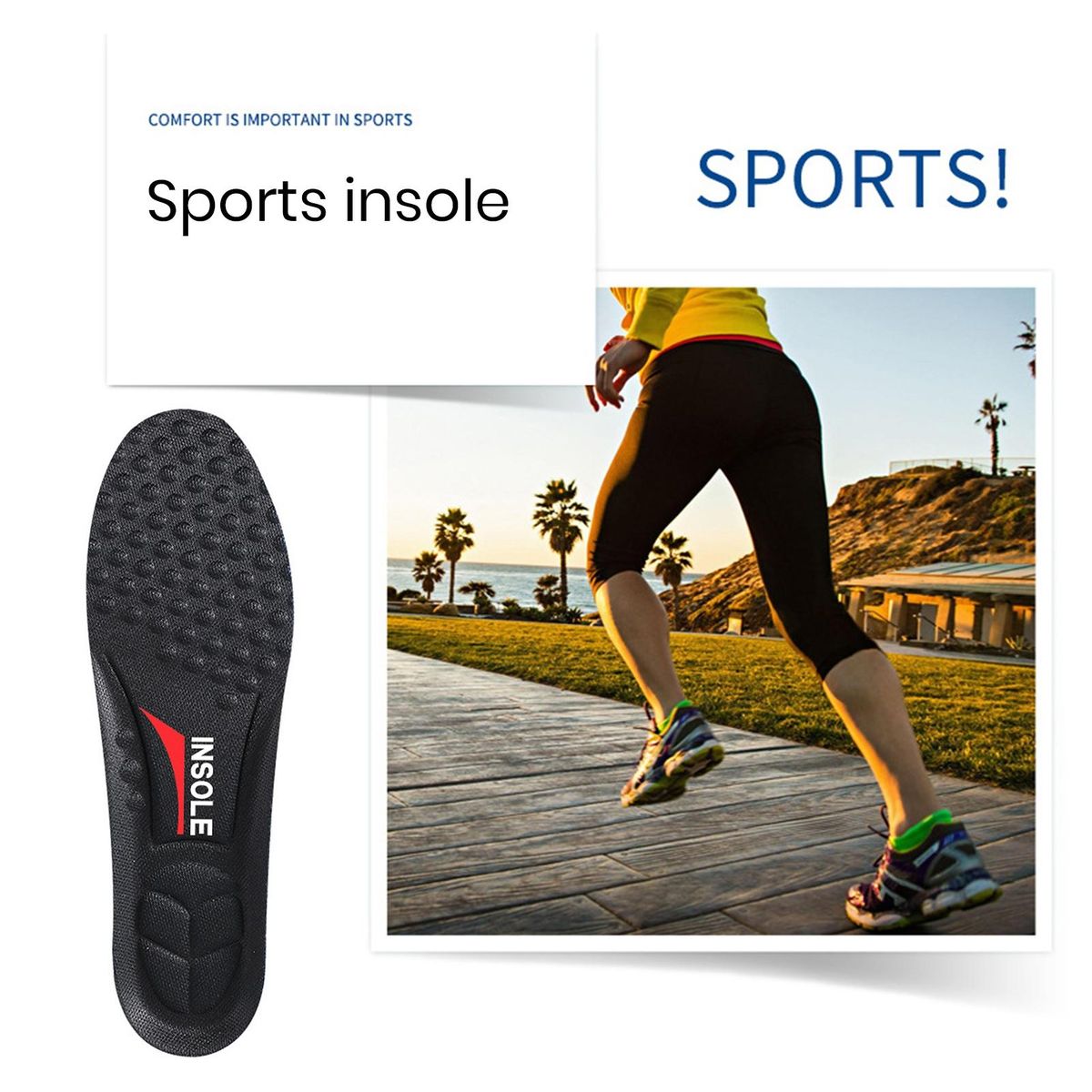1 Pair Men Insoles Stress Relief Shoes Pads Black