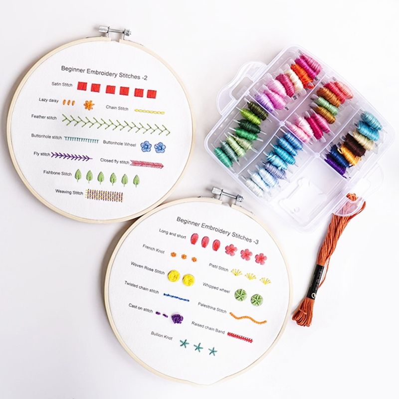 Beginners Embroidery Stitch Practice Kit Bamboo Embroidery Hoop Seam Riper Set For Craft Lover Hand Stitch Embroidery Skill Tec