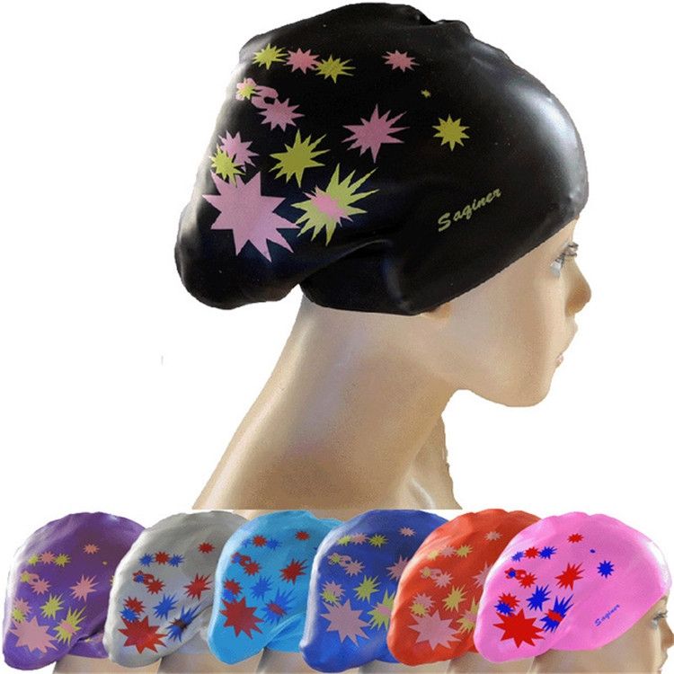 Printed Silicone Swimming Cap Waterproof Swimming Cap For Long Hair, Size:One Size(Sky Blue)