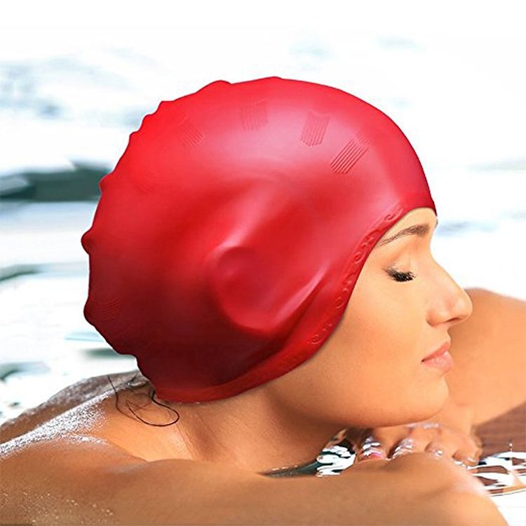 Silicone Ear Protection Waterproof Swimming Cap For Adults With Long Hair(Pink)