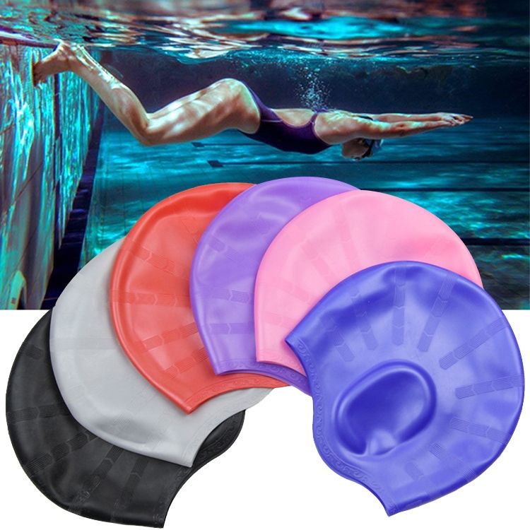 Silicone Ear Protection Waterproof Swimming Cap For Adults With Long Hair(Pink)