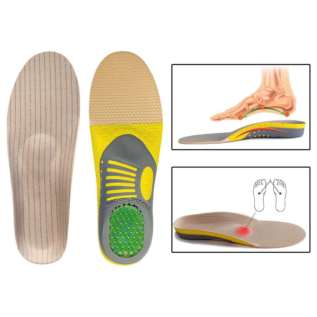 Orthopedic Flat Foot Sole Pad Orthotic Insoles Shoes Insert Sweat