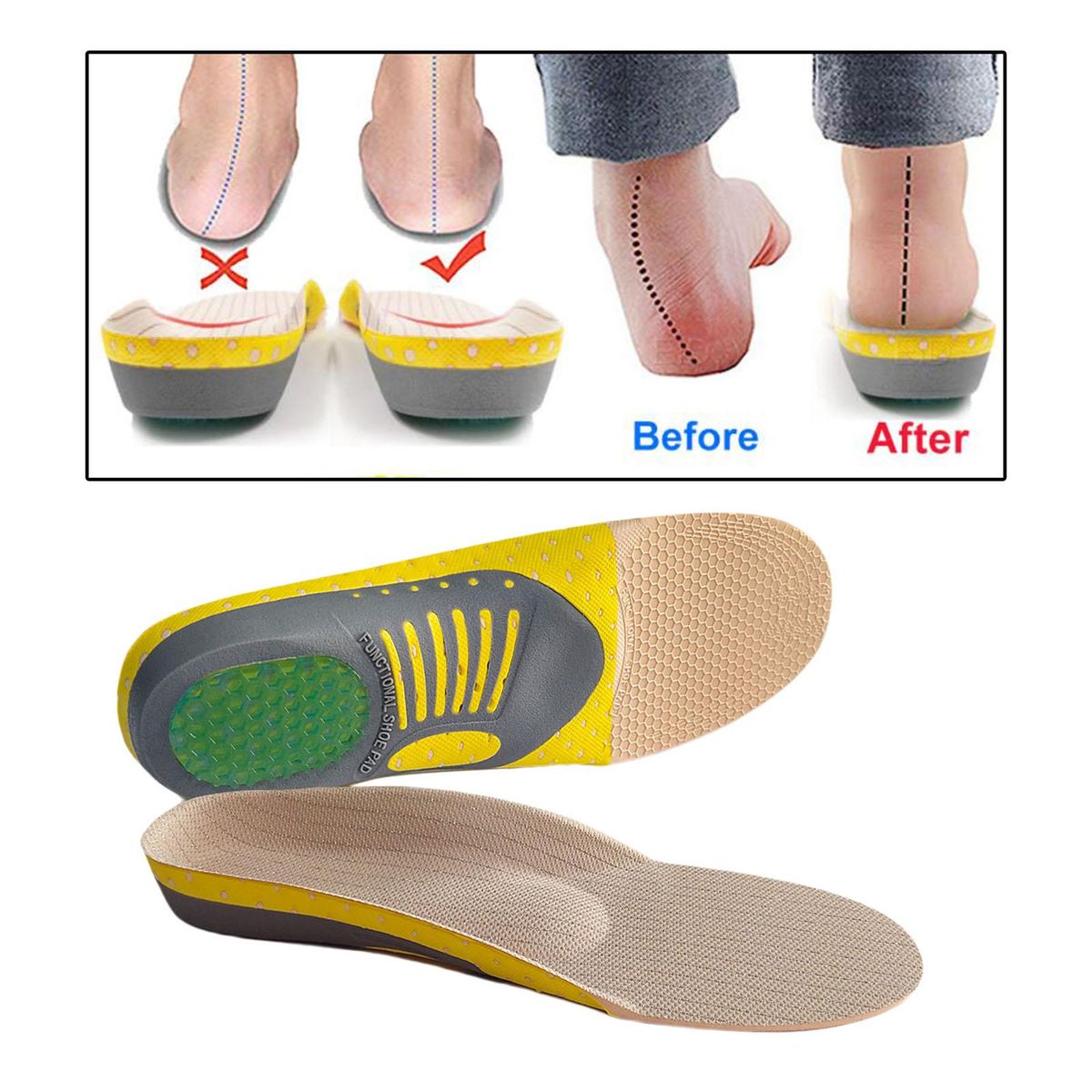 Orthopedic Flat Foot Sole Pad Orthotic Insoles Shoes Insert Sweat