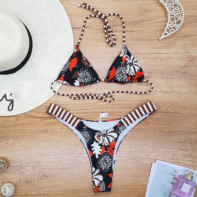 Female Fashion Bikini Sexy Bikini Fashion Swim Suit Halter Bathing Suit With Special  Digital  Print  For  Women & Girls Stripe