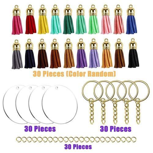 120Pcs Acrylic Keychain Blanks Tassels Clear Circle Blanks